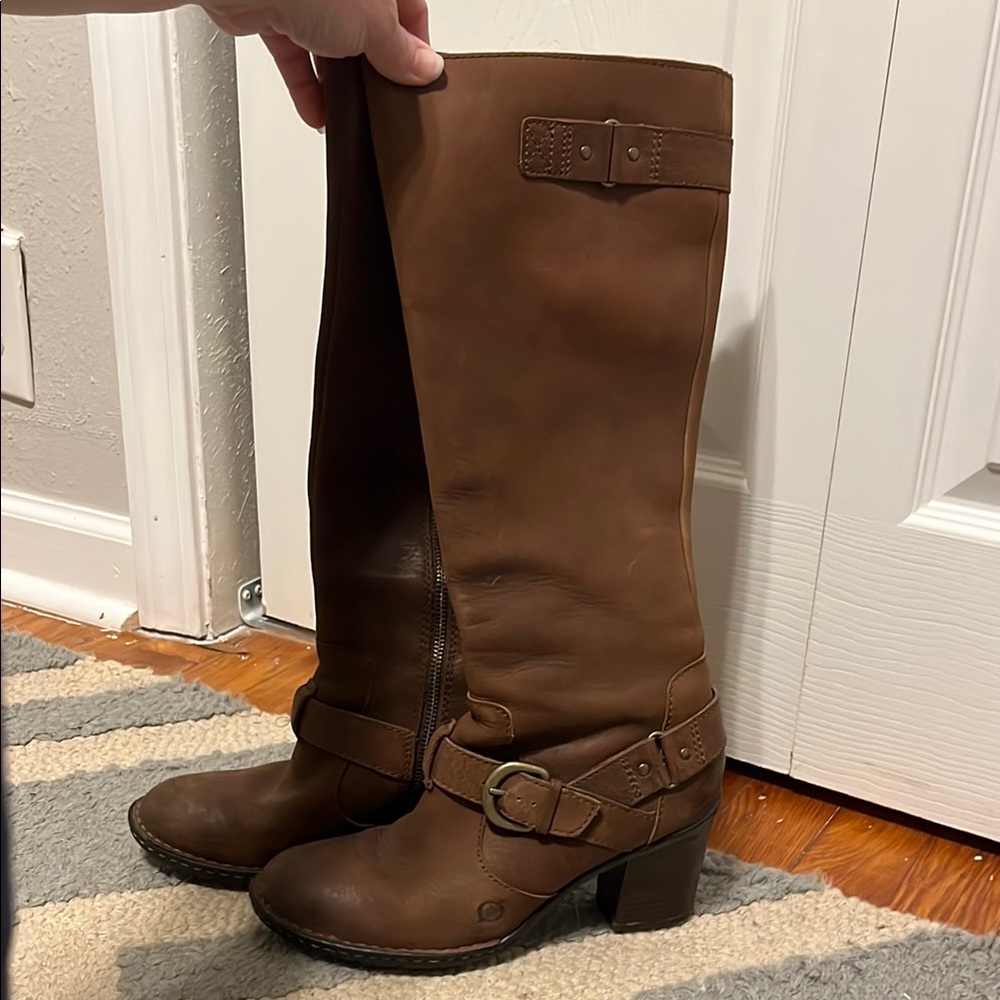 Brown Leather Knee-High Boots